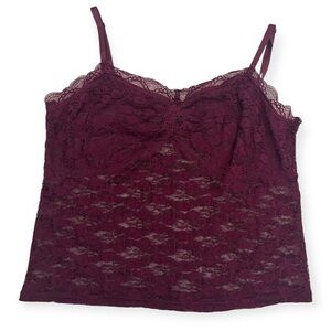 NWT Wild Fable Womens Sheer Lace Cami Tank Top Size XL Maroon Red FACTORY FLAWS
